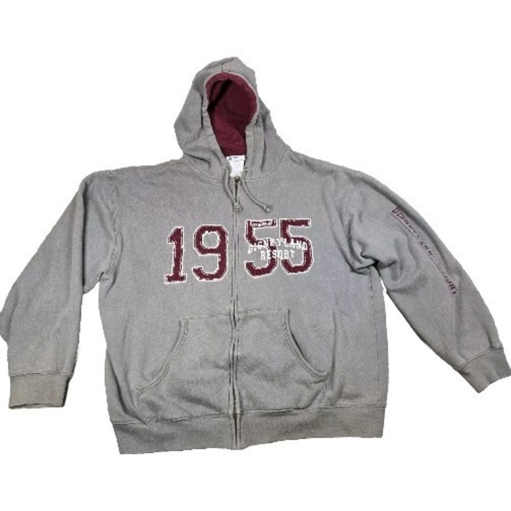 Disney Parks Full Zip Hoodie Mens Medium Gray Disneyland Resort 1955 Logo Fleece